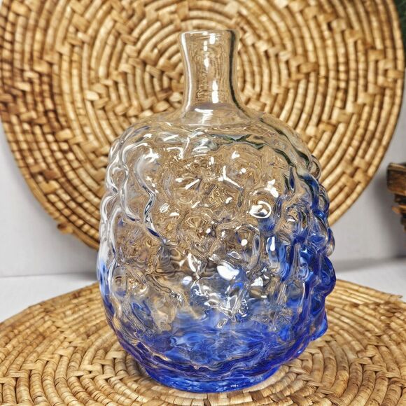 Vintage Handblown Blue & Clear Mottled Glass Vase Speckled Bubble Accent Vase - Picture 10 of 10
